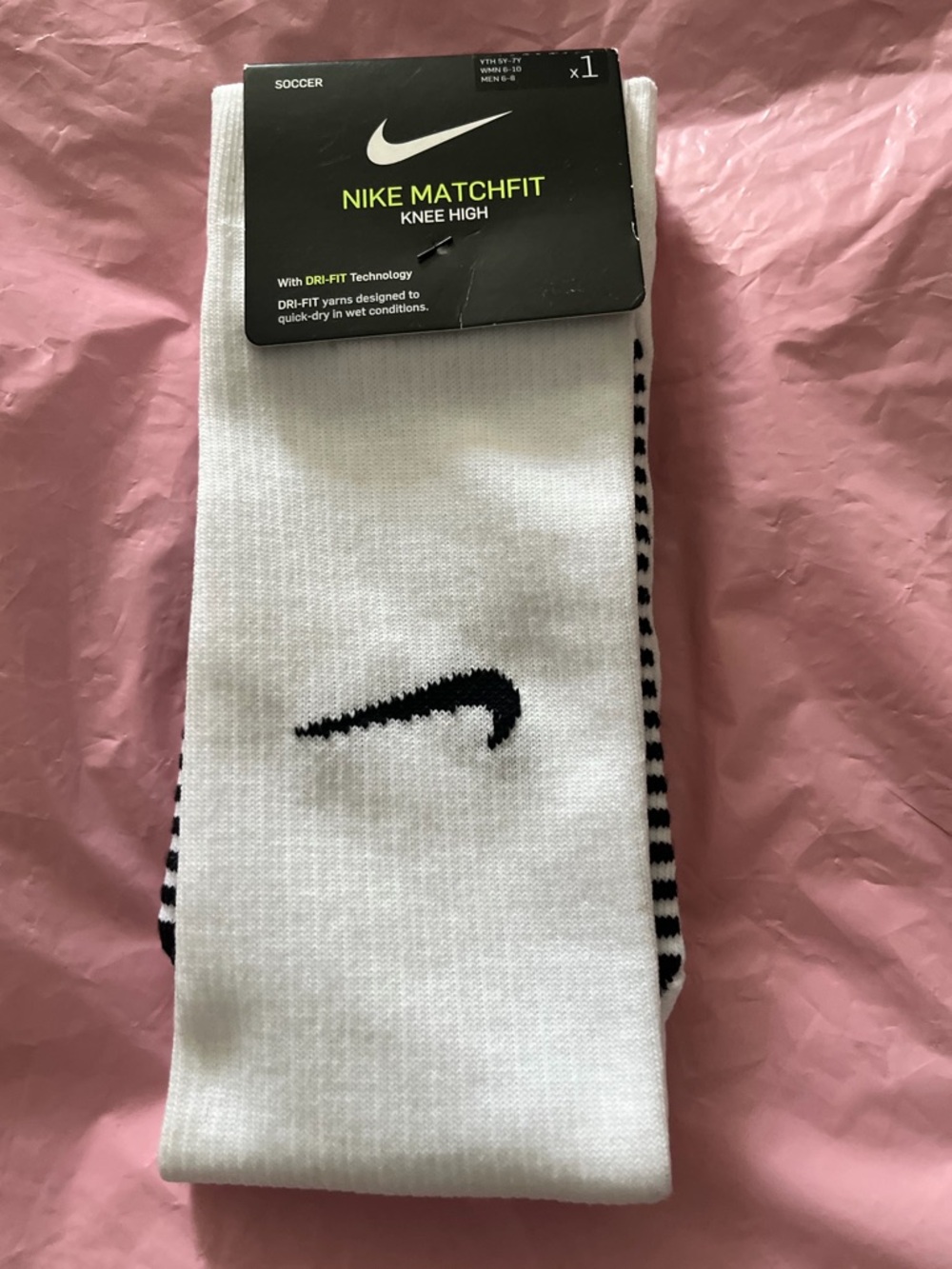 NWT Nike MatchFit Knee High Athletic Socks - White with Black Swoosh